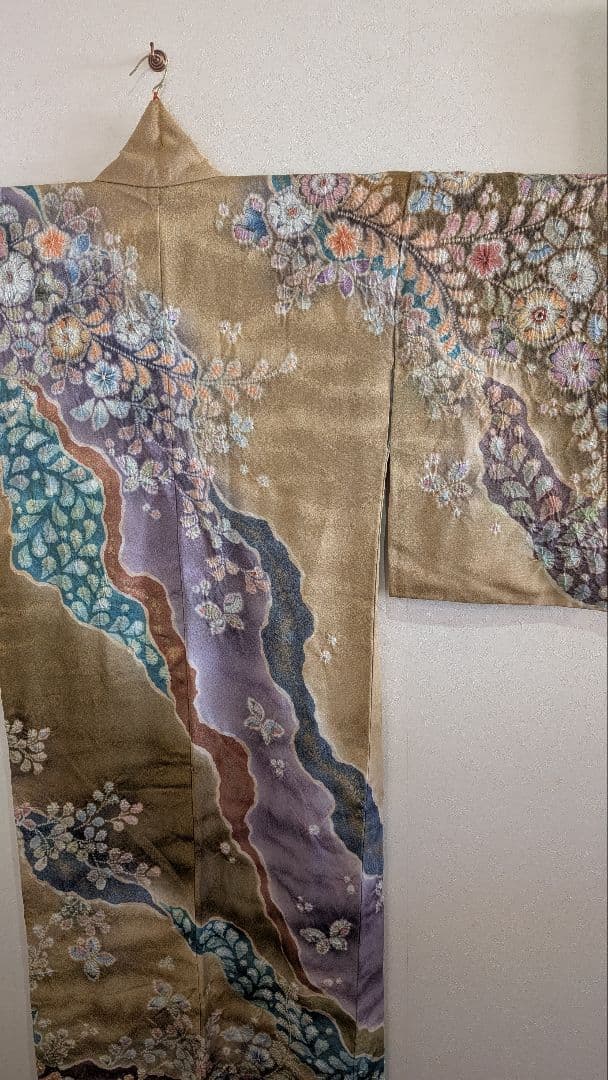 【翠山工房】訪問着 花柄 金色 紫色 辻ヶ花