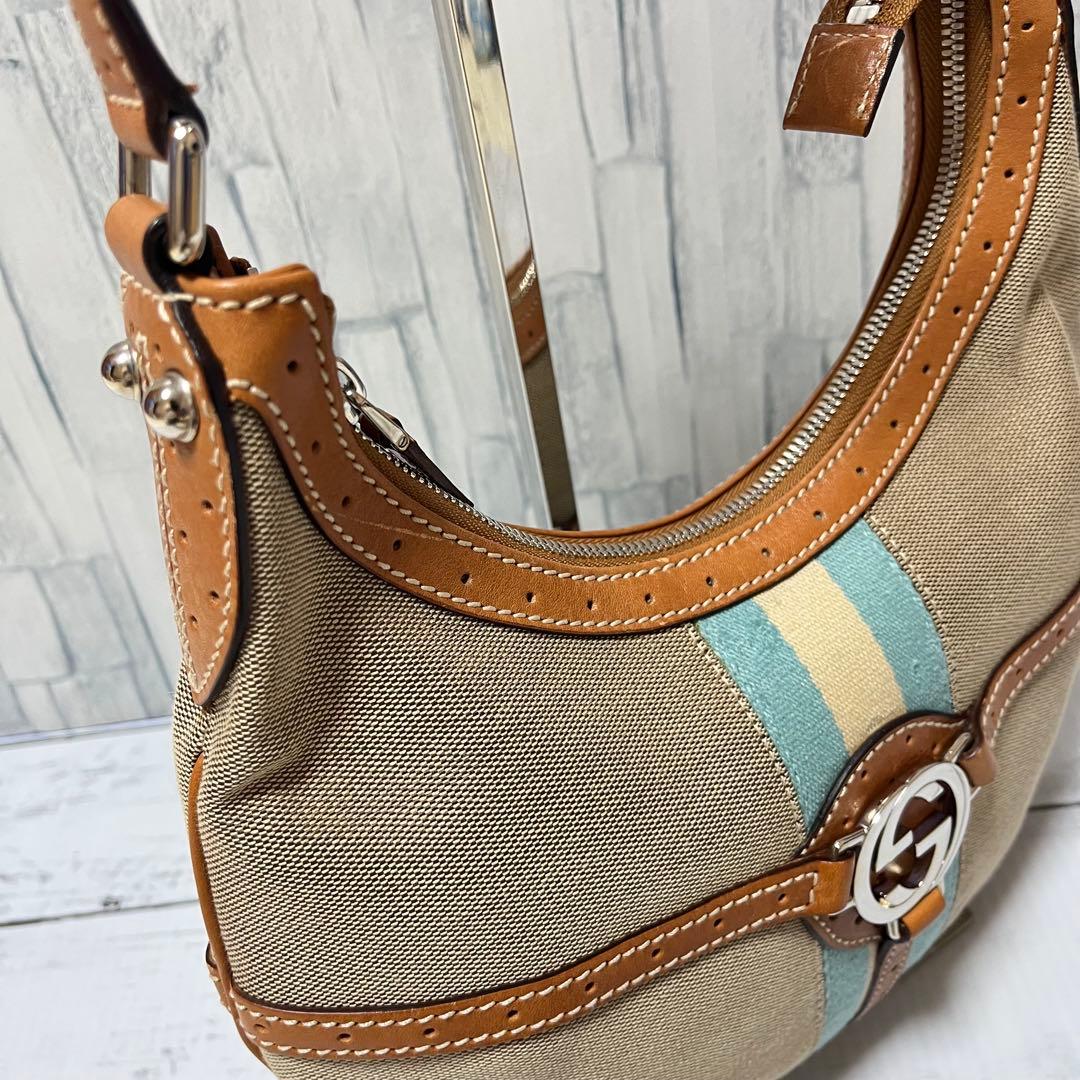 【希少カラー】グッチ インターロッキング ショルダーバッグ レザー キャンバス