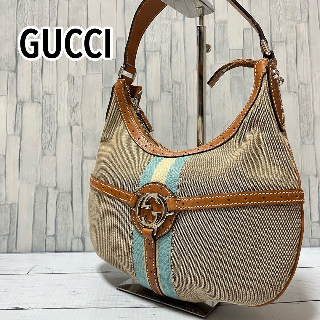 【希少カラー】グッチ インターロッキング ショルダーバッグ レザー キャンバス