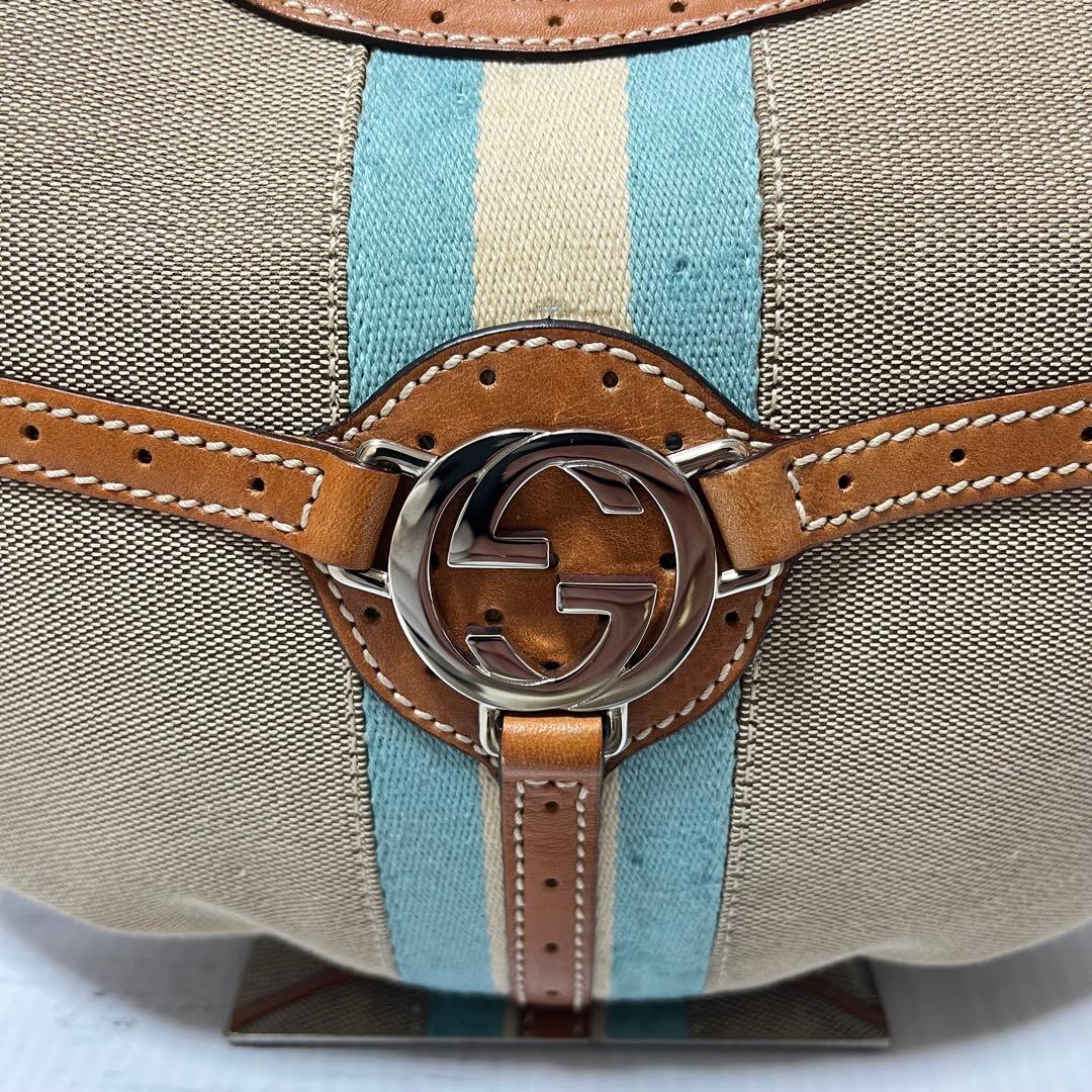 【希少カラー】グッチ インターロッキング ショルダーバッグ レザー キャンバス