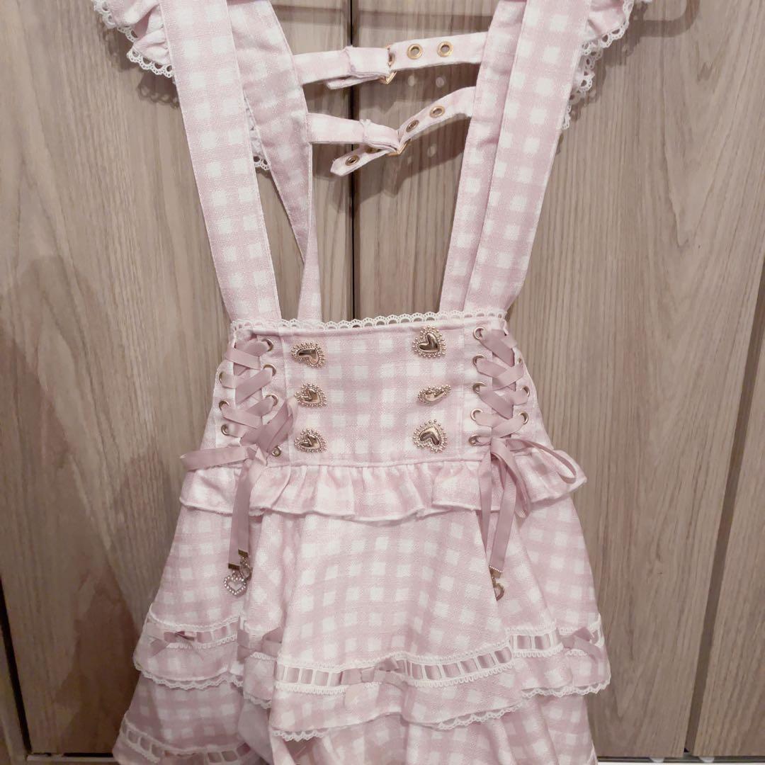 はしごリボンギンガムティアードスカパン ピンク