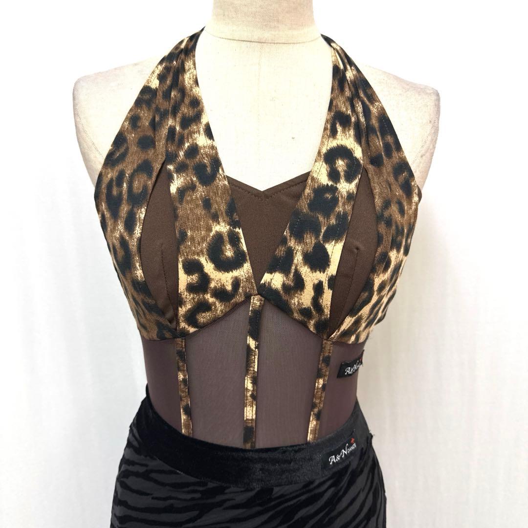 Y5768★S 茶色 黒 アニマル柄 フリンジ ラテンドレス 社交ダンス