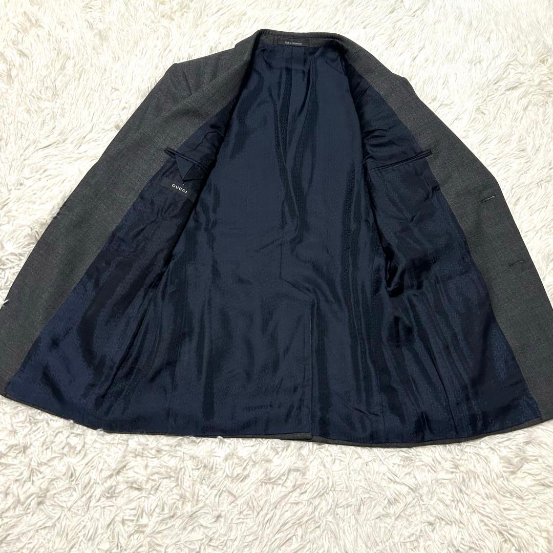 グッチ　スーツセットアップ　46R グレー系　裏地総柄　インターロッキング
