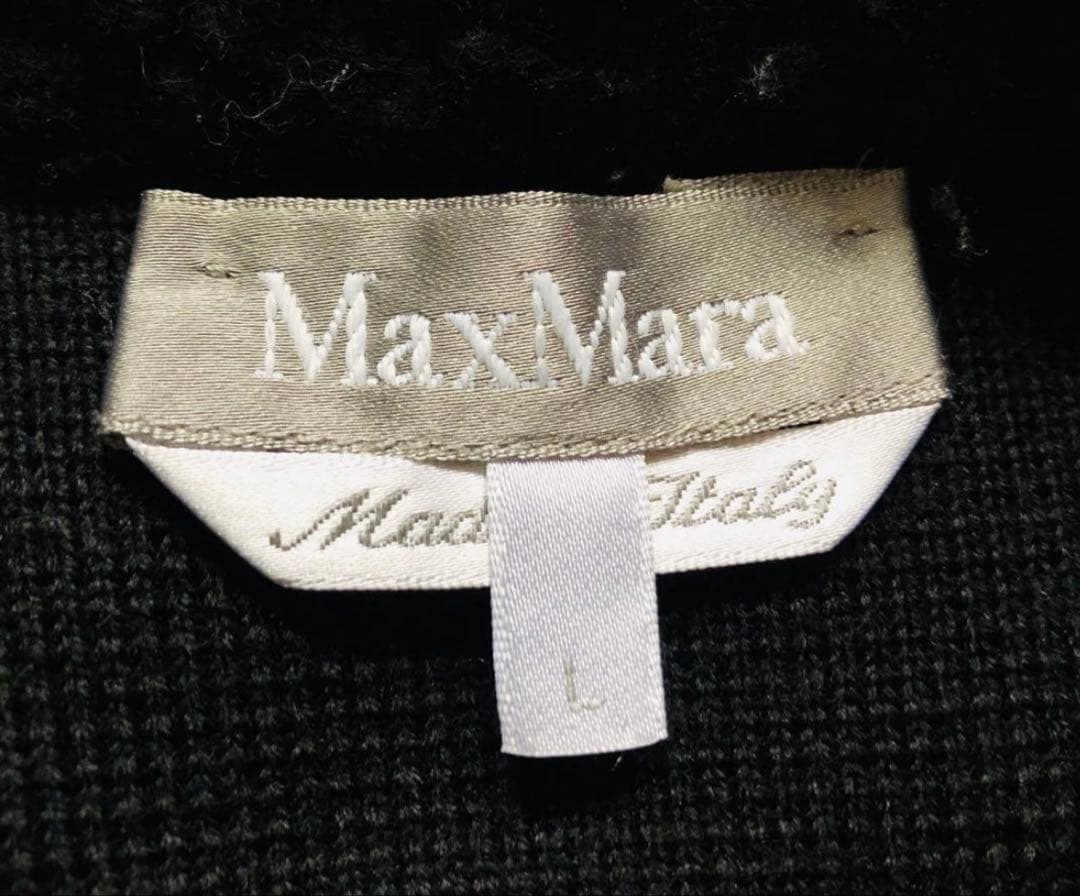 マックスマーラ ボアニットコート カシミヤ Aライン 銀タグ ブラック L