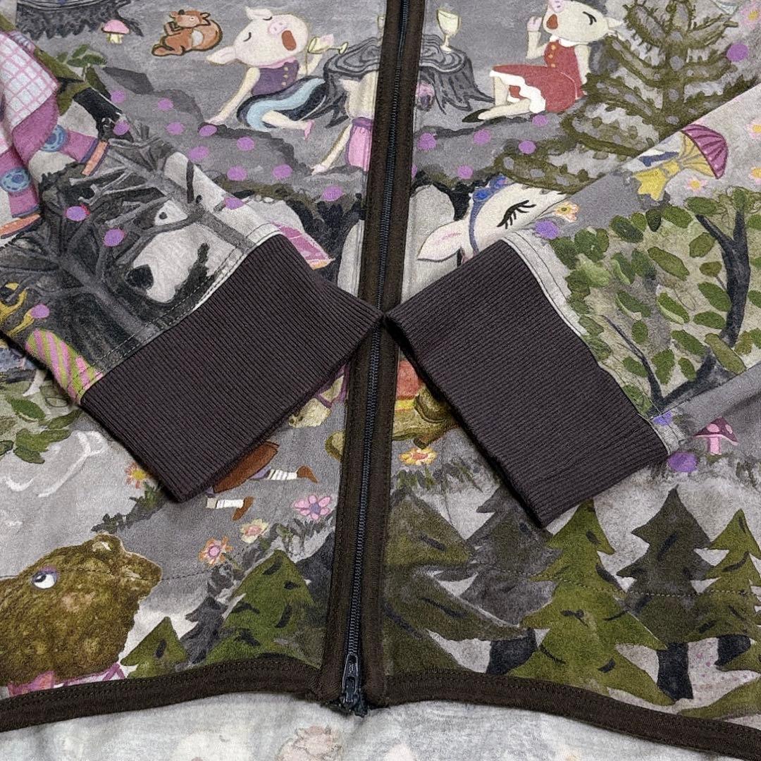 アルベロベロ　ジップパーカー　ぶたさん　総柄　ロゴジップ　フード　羽織り