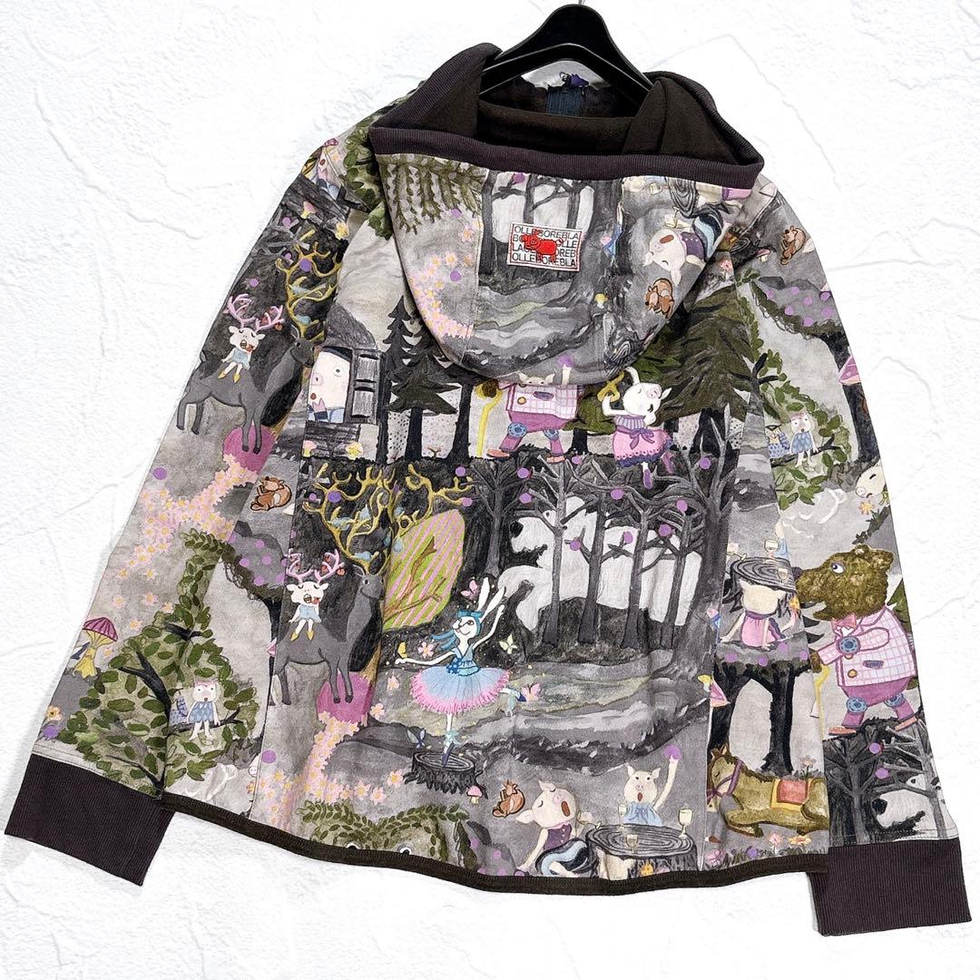 アルベロベロ　ジップパーカー　ぶたさん　総柄　ロゴジップ　フード　羽織り