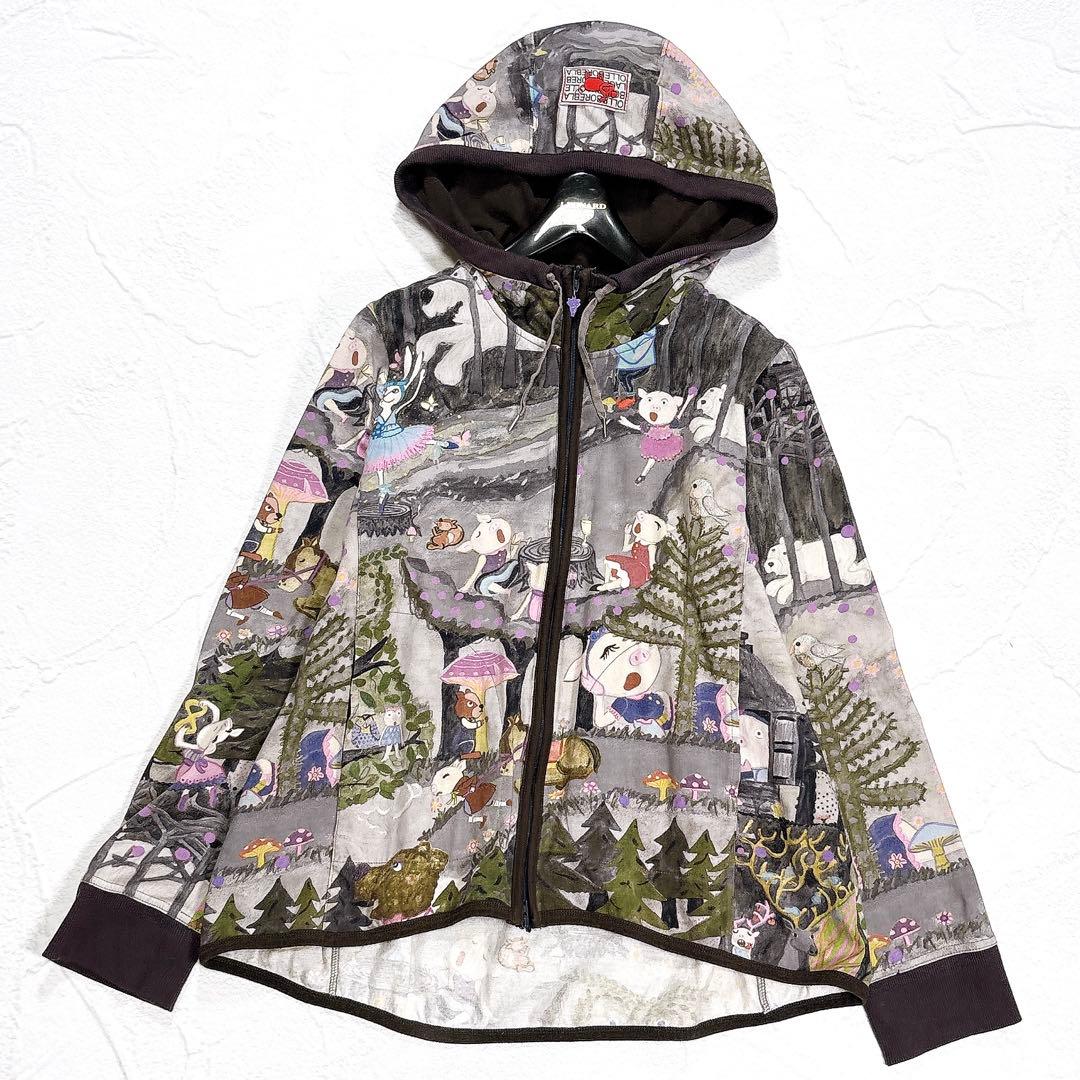 アルベロベロ　ジップパーカー　ぶたさん　総柄　ロゴジップ　フード　羽織り