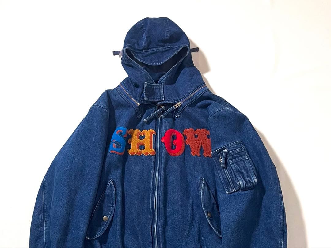 【良品】カールヘルム　デニム ジャケット　着脱フード 2WAY　ロゴ刺繍　MA1