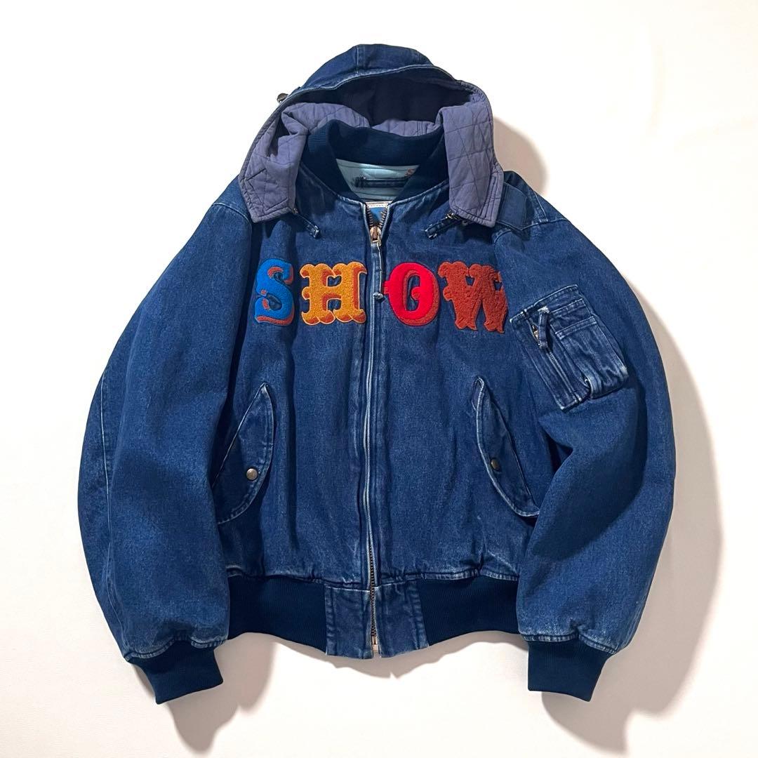 【良品】カールヘルム　デニム ジャケット　着脱フード 2WAY　ロゴ刺繍　MA1