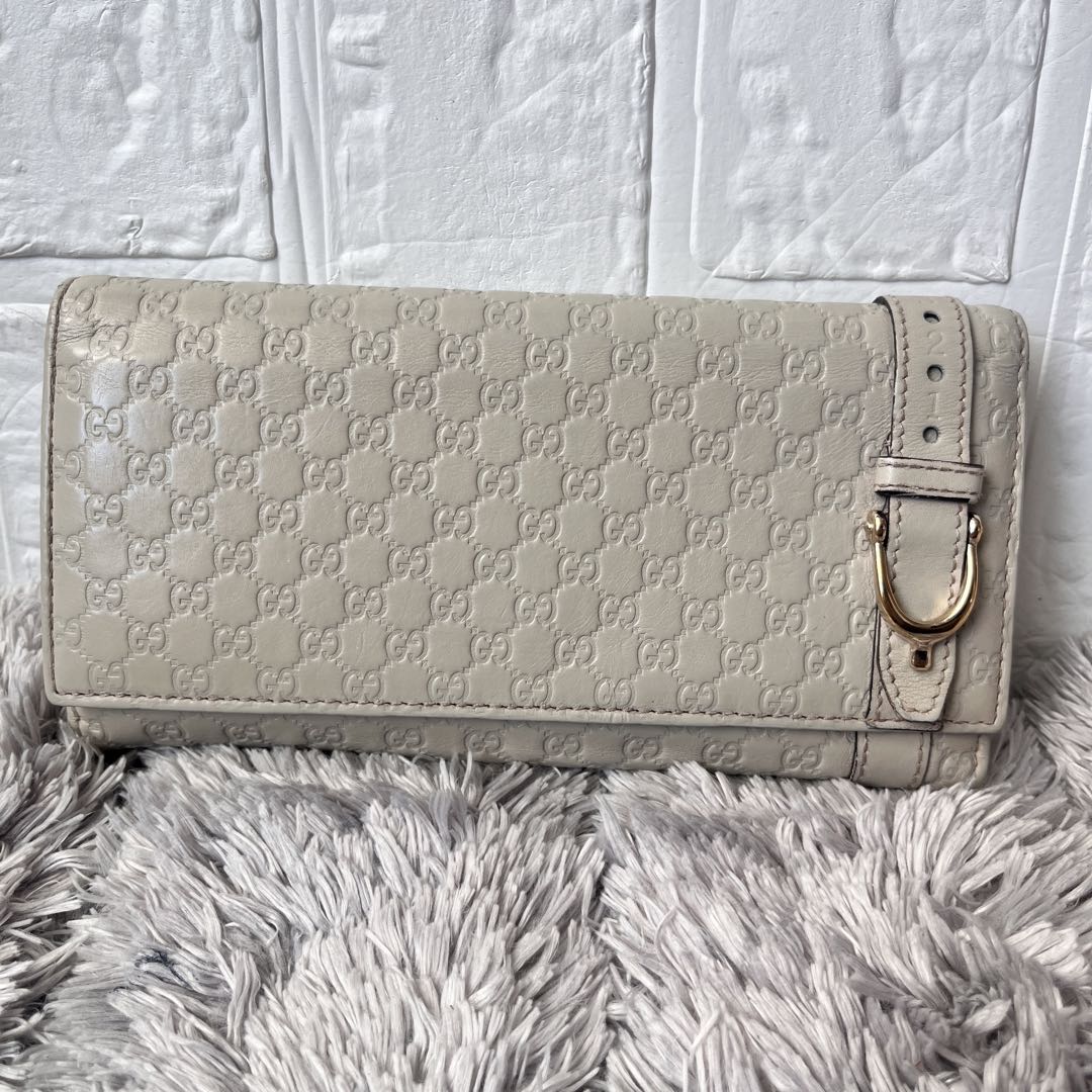良品✨GUCCI マイクロシマ　ニース　長財布　ゴールド金具　ホワイトグレー