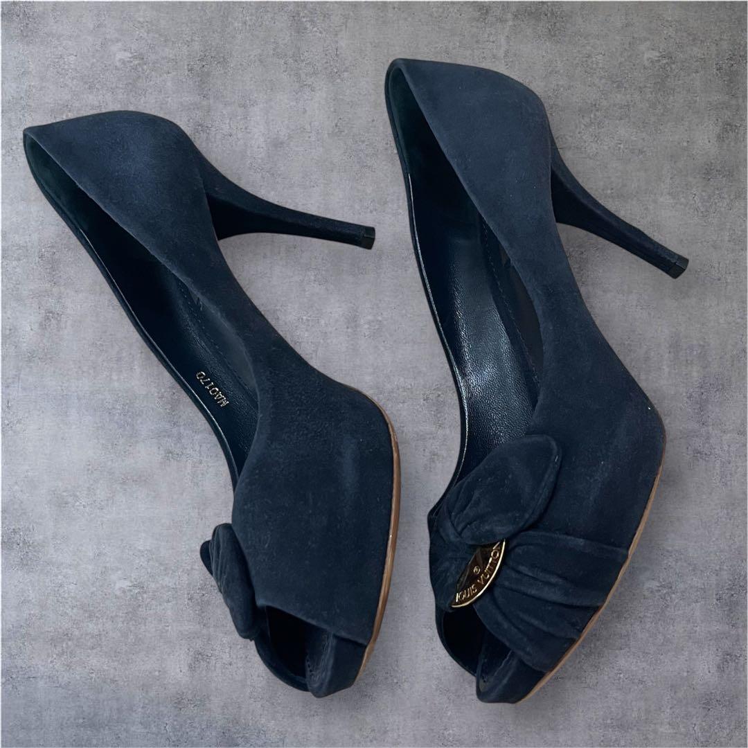 【希少】ルイヴィトン パンプス 39 スエード リボン ネイビー 高級