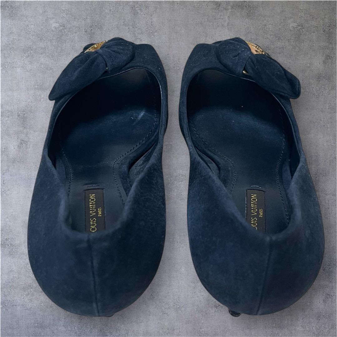 【希少】ルイヴィトン パンプス 39 スエード リボン ネイビー 高級