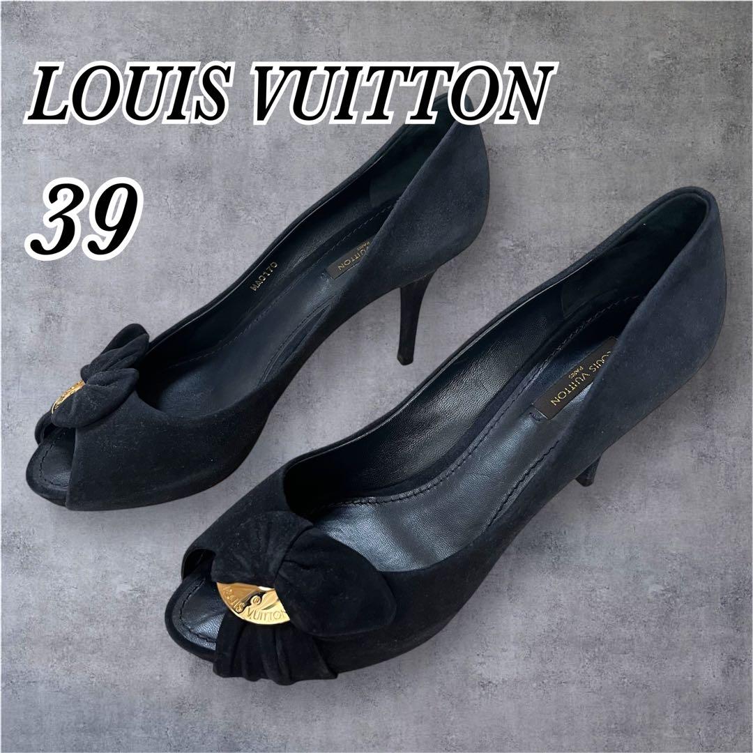 【希少】ルイヴィトン パンプス 39 スエード リボン ネイビー 高級