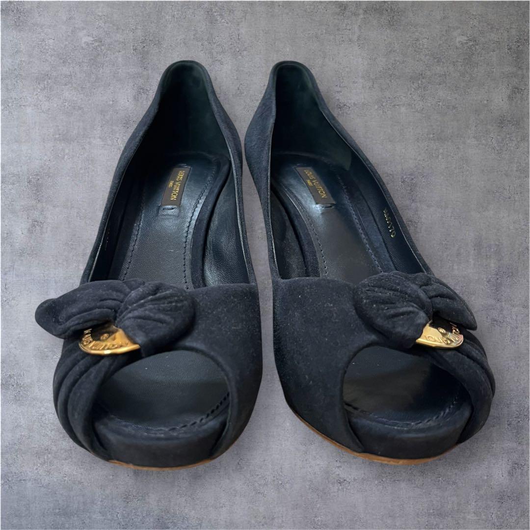 【希少】ルイヴィトン パンプス 39 スエード リボン ネイビー 高級