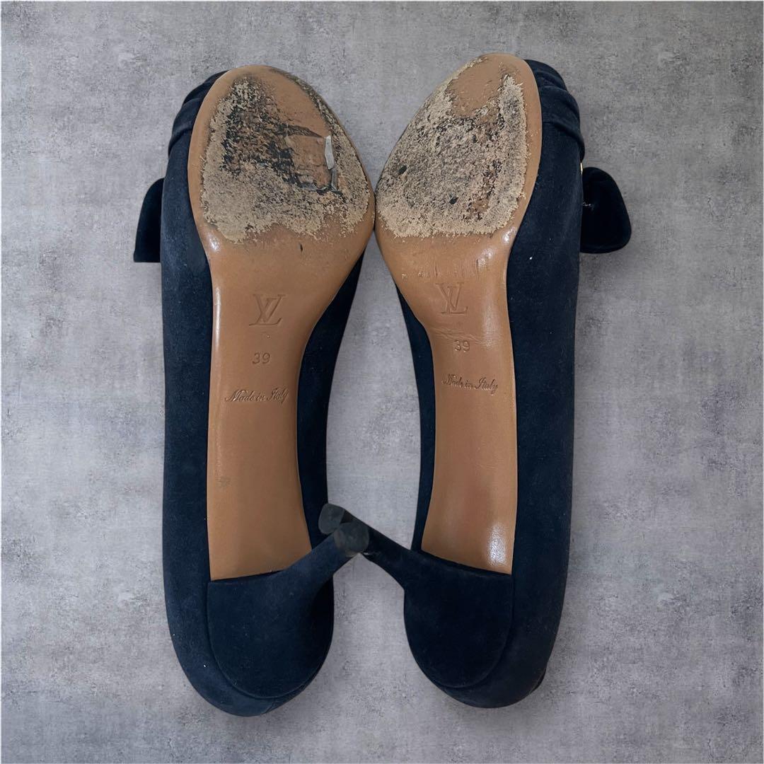 【希少】ルイヴィトン パンプス 39 スエード リボン ネイビー 高級