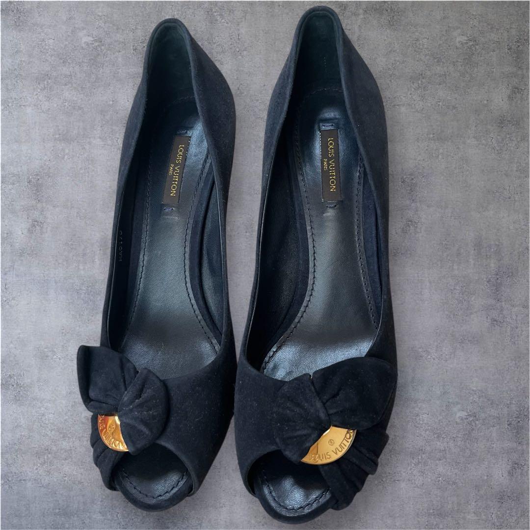 【希少】ルイヴィトン パンプス 39 スエード リボン ネイビー 高級