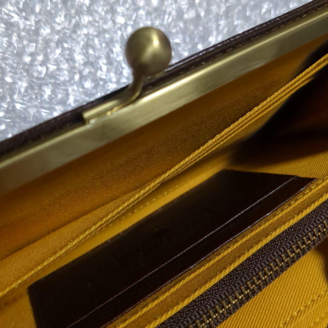 新品未使用 本革 がま口 長財布 フォルナ ドット柄型押し チョコカラー