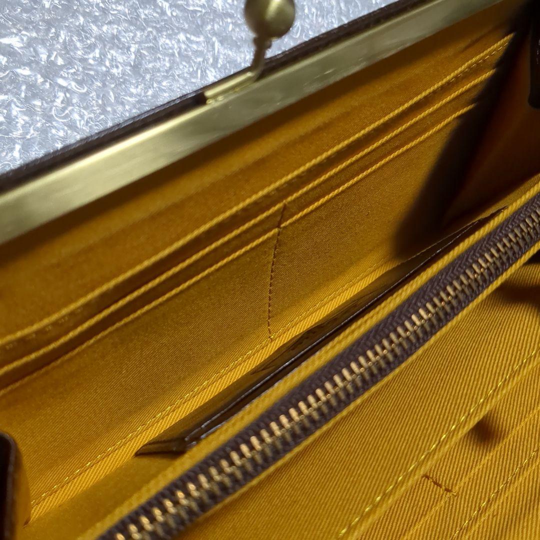 新品未使用 本革 がま口 長財布 フォルナ ドット柄型押し チョコカラー