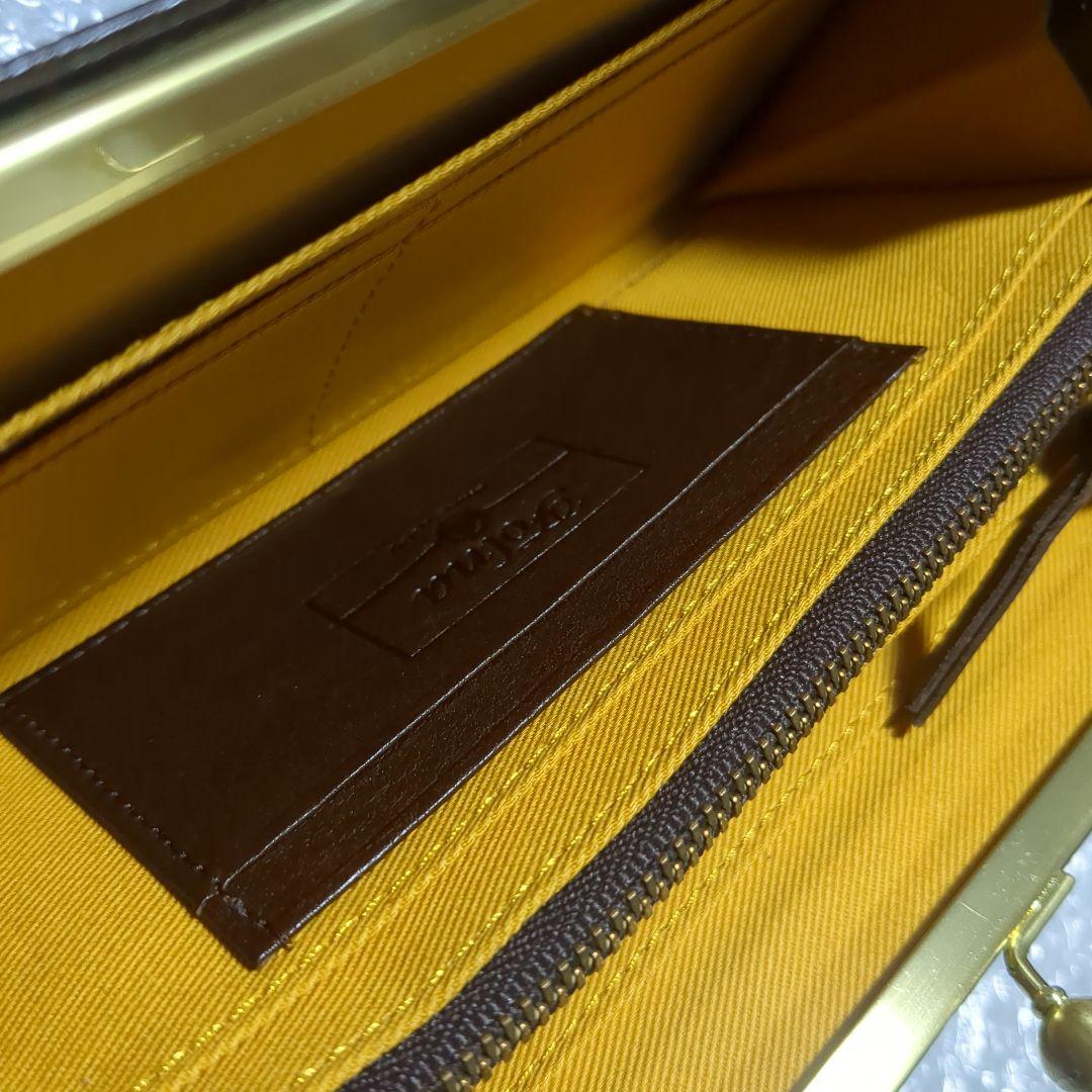 新品未使用 本革 がま口 長財布 フォルナ ドット柄型押し チョコカラー