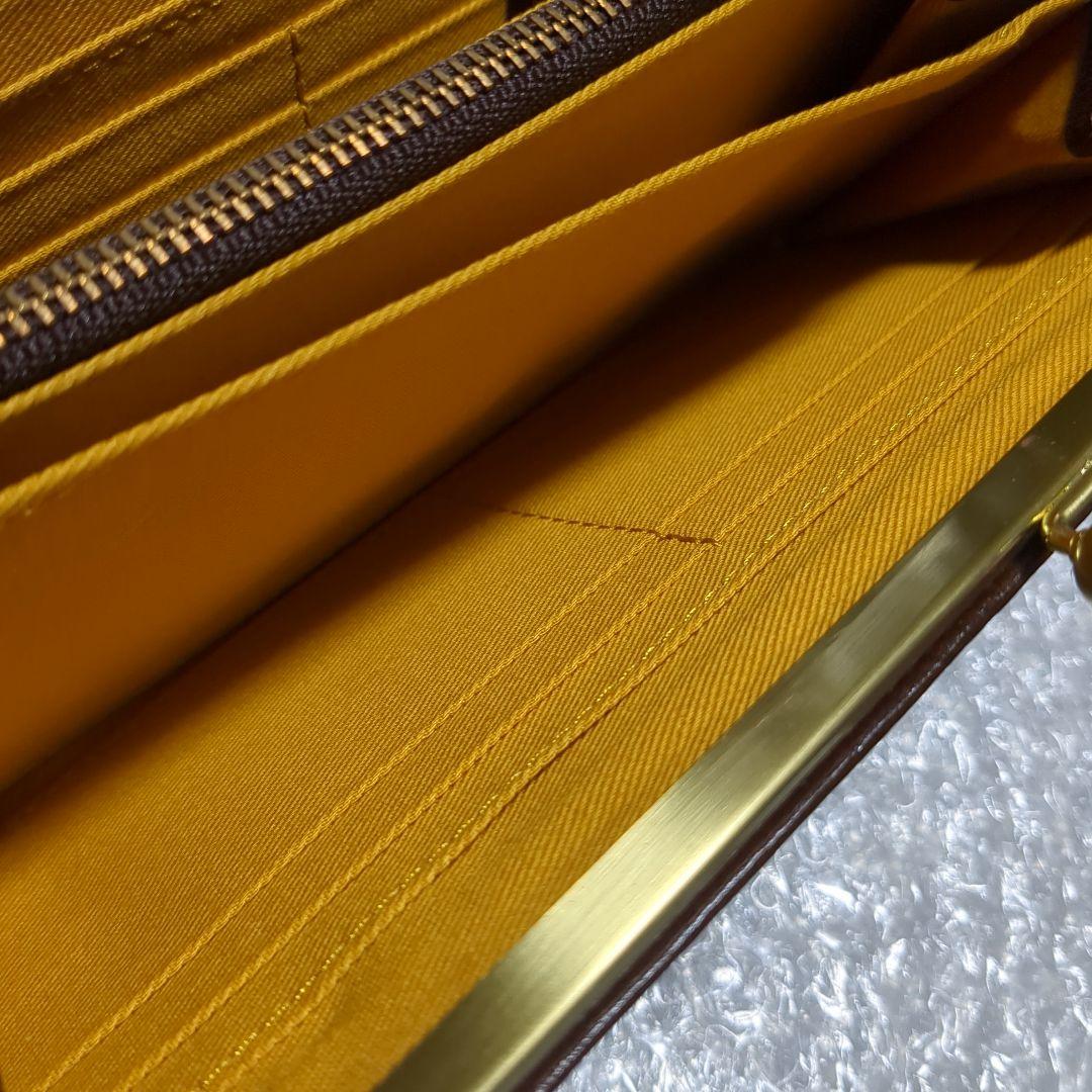 新品未使用 本革 がま口 長財布 フォルナ ドット柄型押し チョコカラー