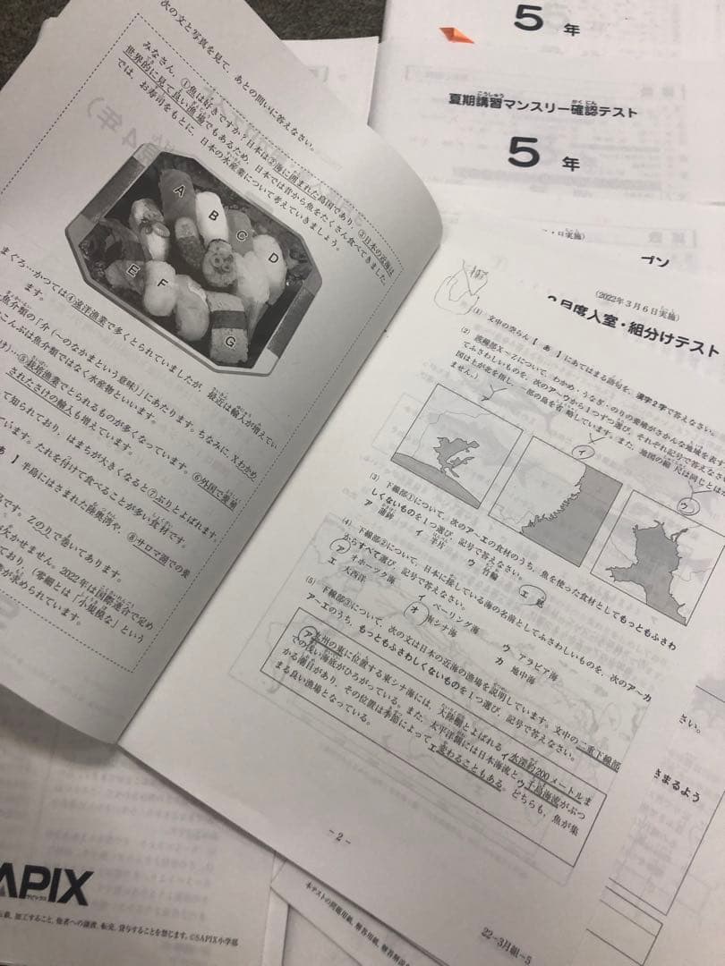 サピックス　2022年度　5年　マンスリー確認/復習/組分けテスト　計12回