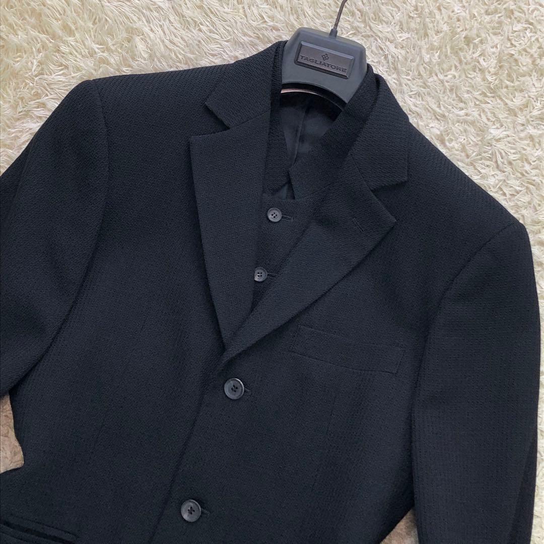 美品 メンズティノラス 3ピース スーツ セットアップ Sサイズ 凹凸 黒