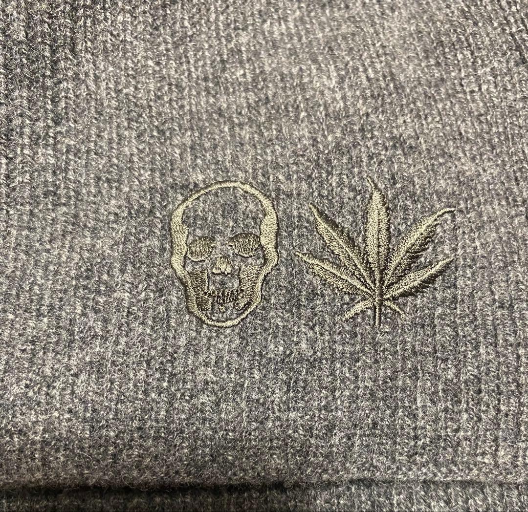 新品【ルシアンペラフィネ】カシミヤ×ウール マフラー グレー スカル&リーフ