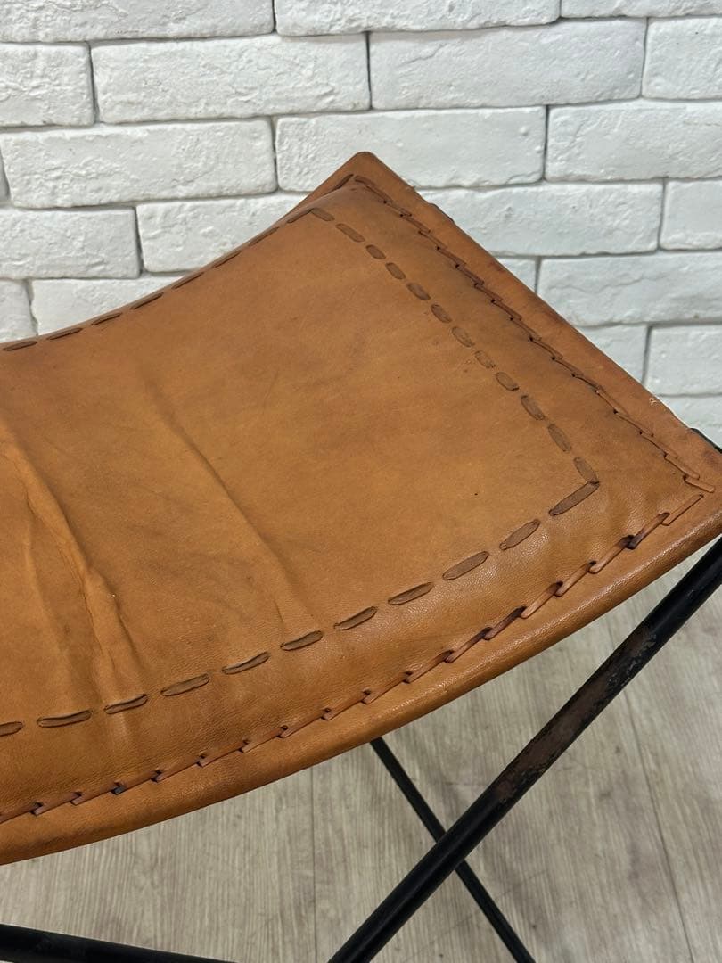 C ⭐️【全国送料無料】B-COMPANY ビンテージ　レザー　アイアン　スツール