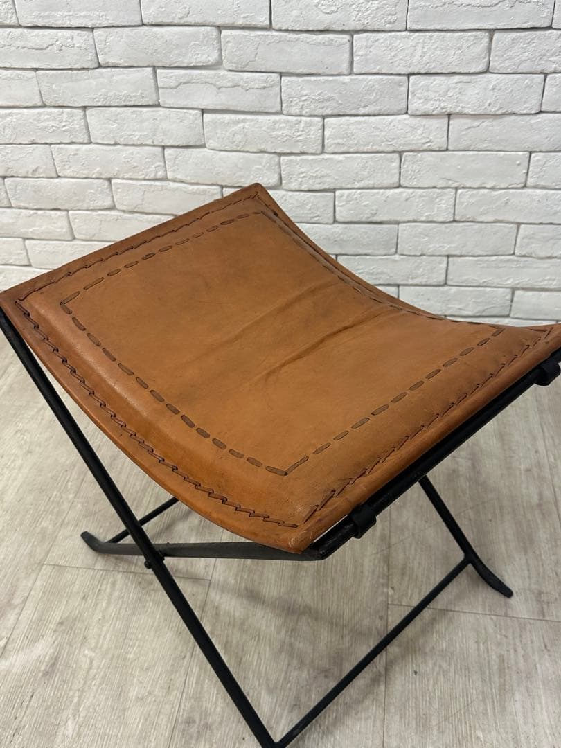 C ⭐️【全国送料無料】B-COMPANY ビンテージ　レザー　アイアン　スツール