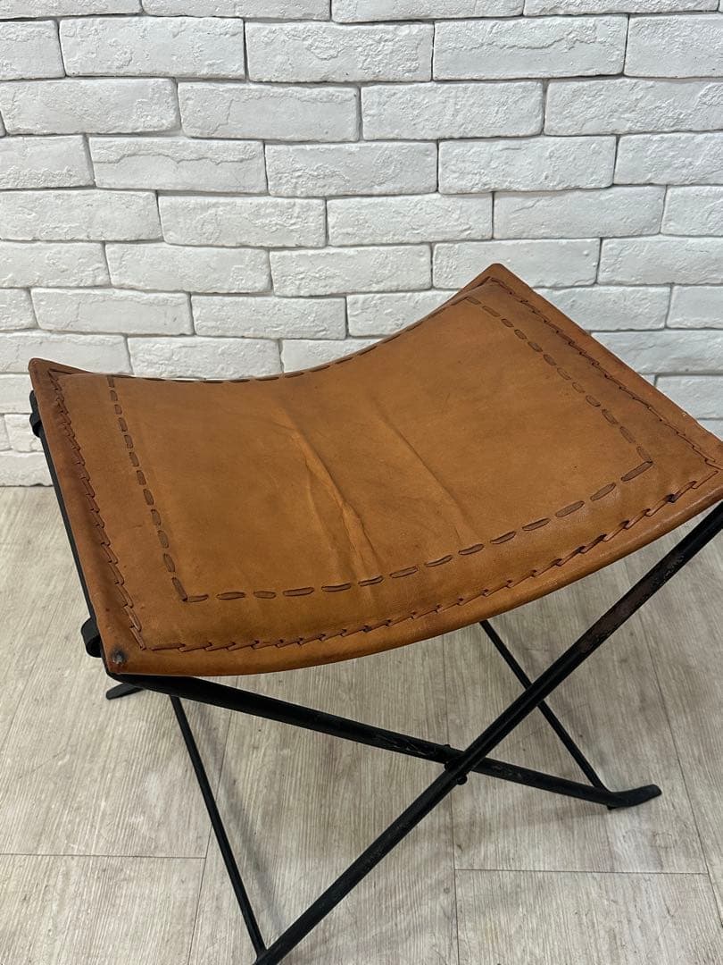C ⭐️【全国送料無料】B-COMPANY ビンテージ　レザー　アイアン　スツール