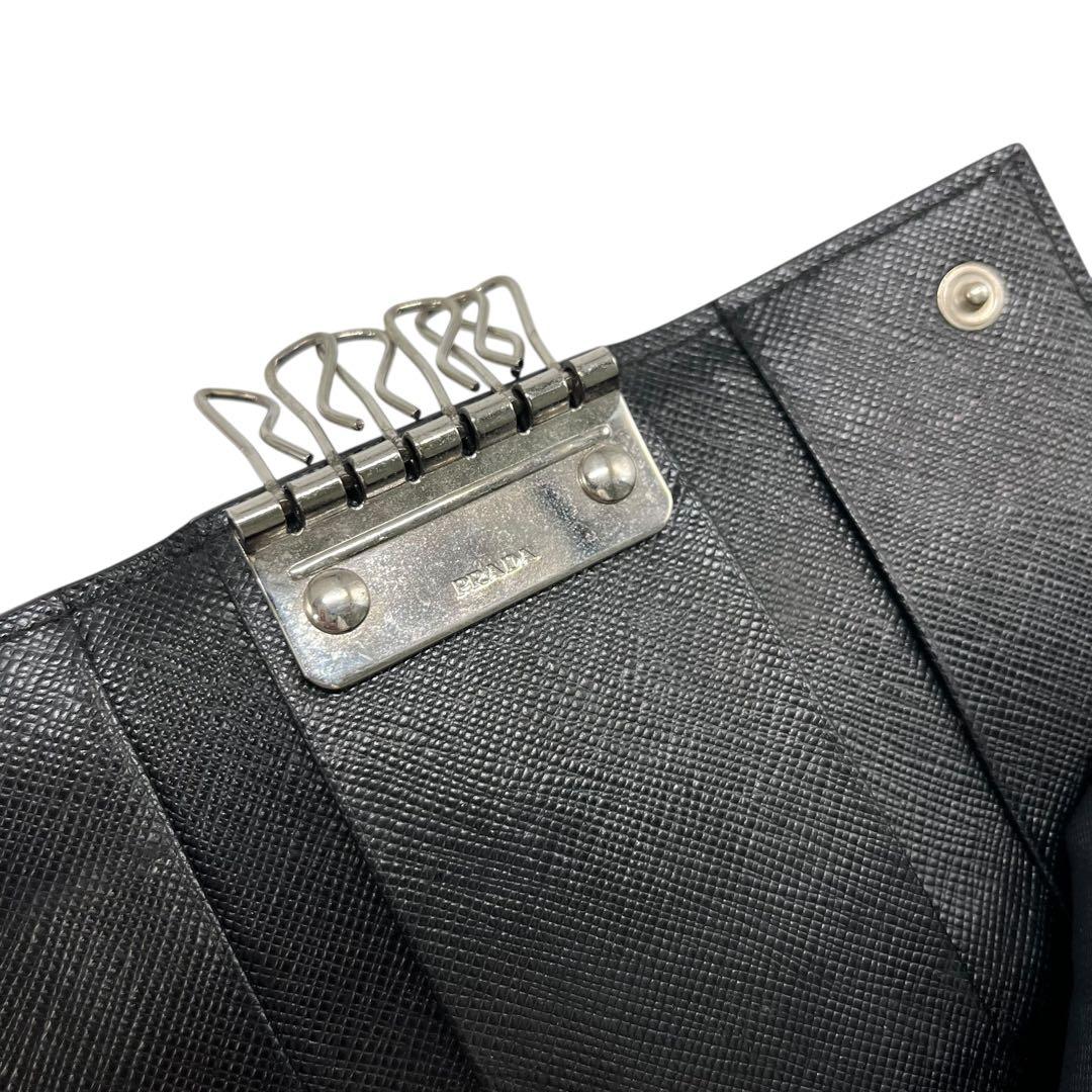 希少✨プラダ キーケース 6連 サフィアーノレザー PVC 三角ロゴ 黒 青