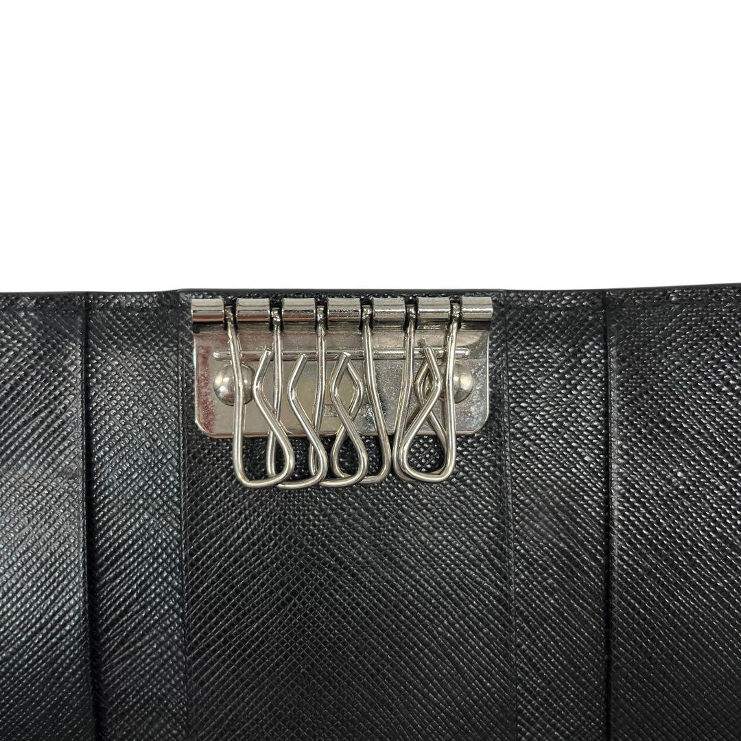 希少✨プラダ キーケース 6連 サフィアーノレザー PVC 三角ロゴ 黒 青