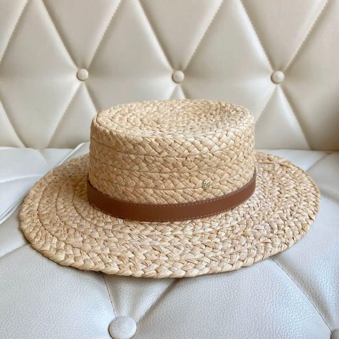 ヘレンカミンスキー ラフィアハット カンカン帽 キャサリン ストローハット 茶色