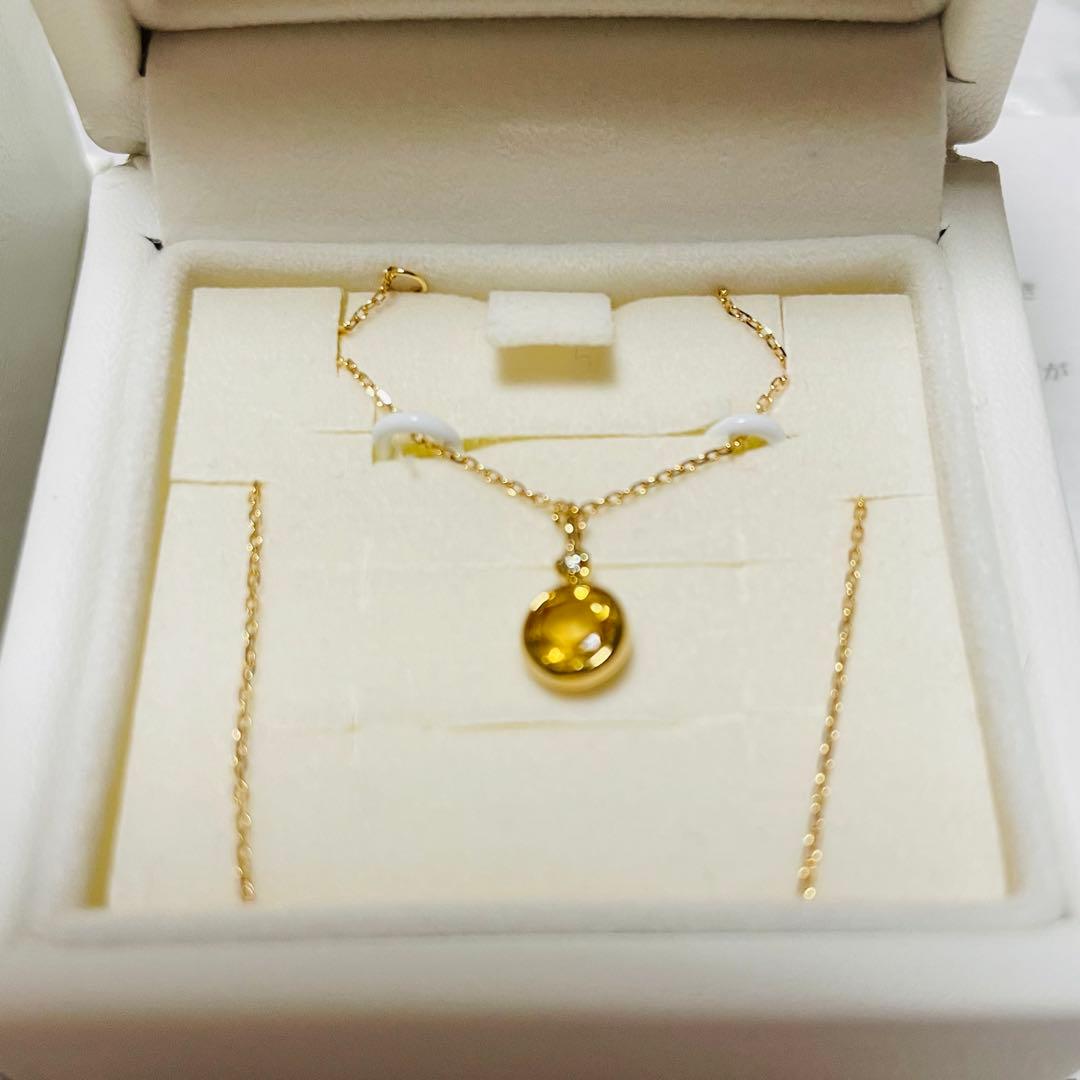 未使用美品4℃ 18金ネックレス シトリン ダイヤ付き ネックレス