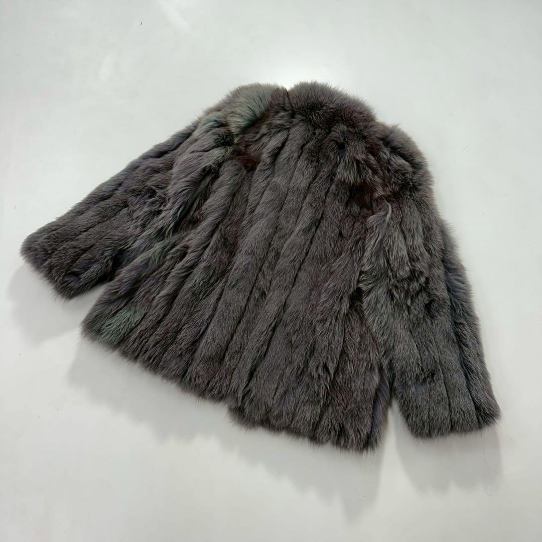 ふわふわ◎ブルーフォックス ファーコート グレー 染め 本毛皮　青狐　レディース