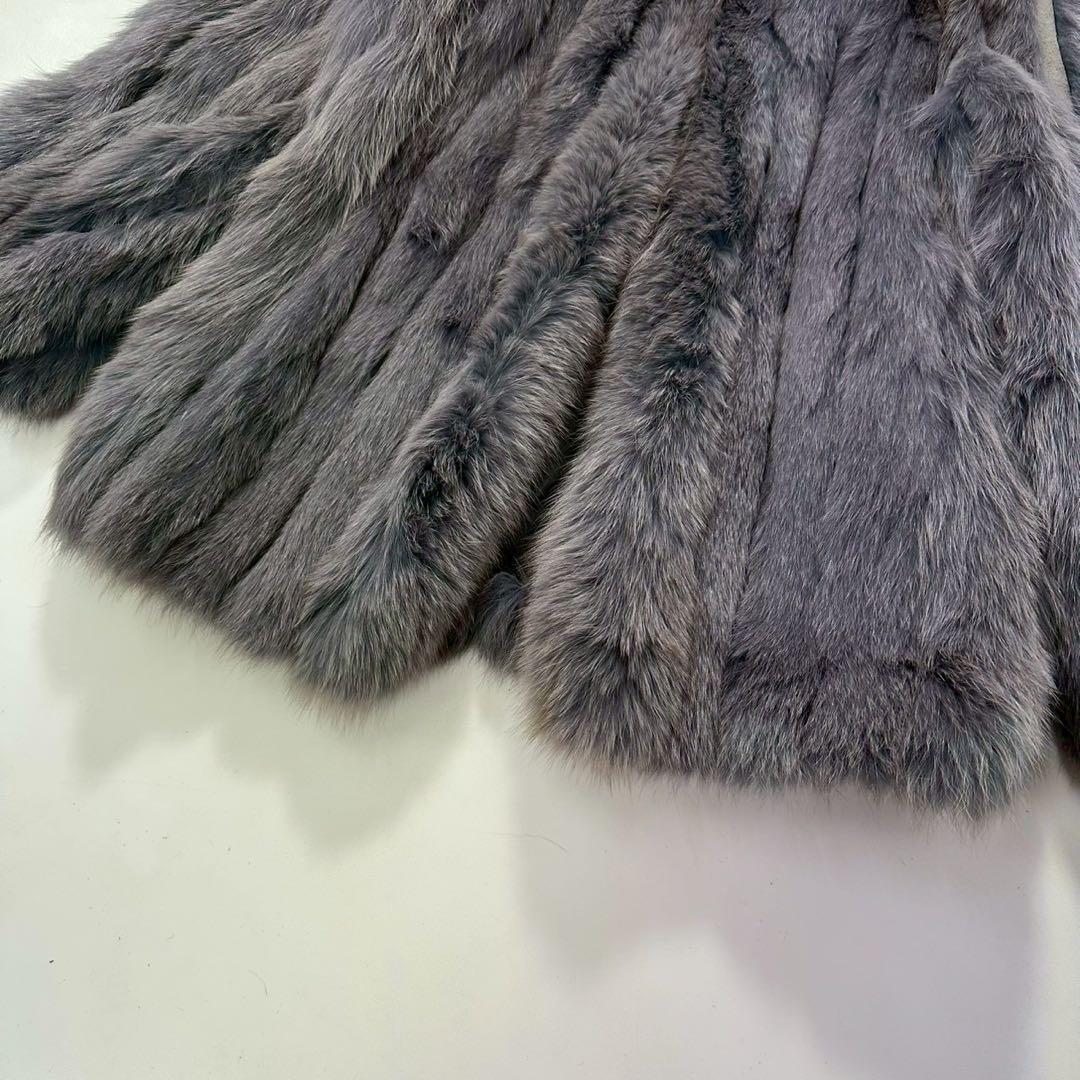 ふわふわ◎ブルーフォックス ファーコート グレー 染め 本毛皮　青狐　レディース