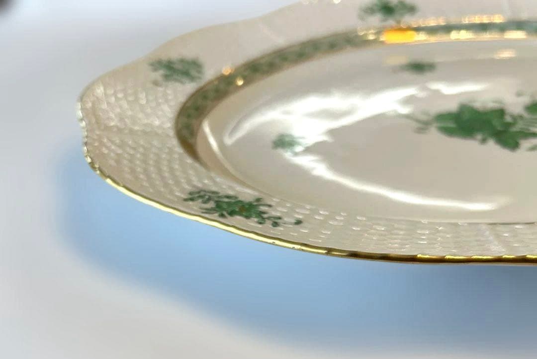 ヘレンド アポニー グリーン オーバル大判プレート 約36.5cm