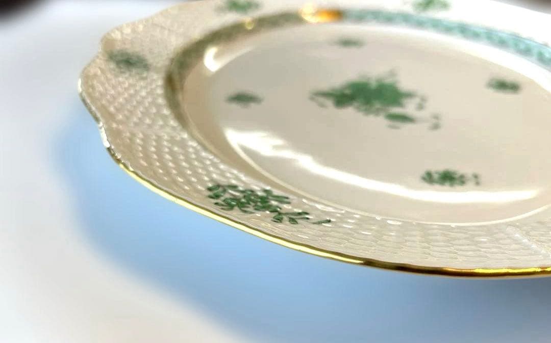 ヘレンド アポニー グリーン オーバル大判プレート 約36.5cm