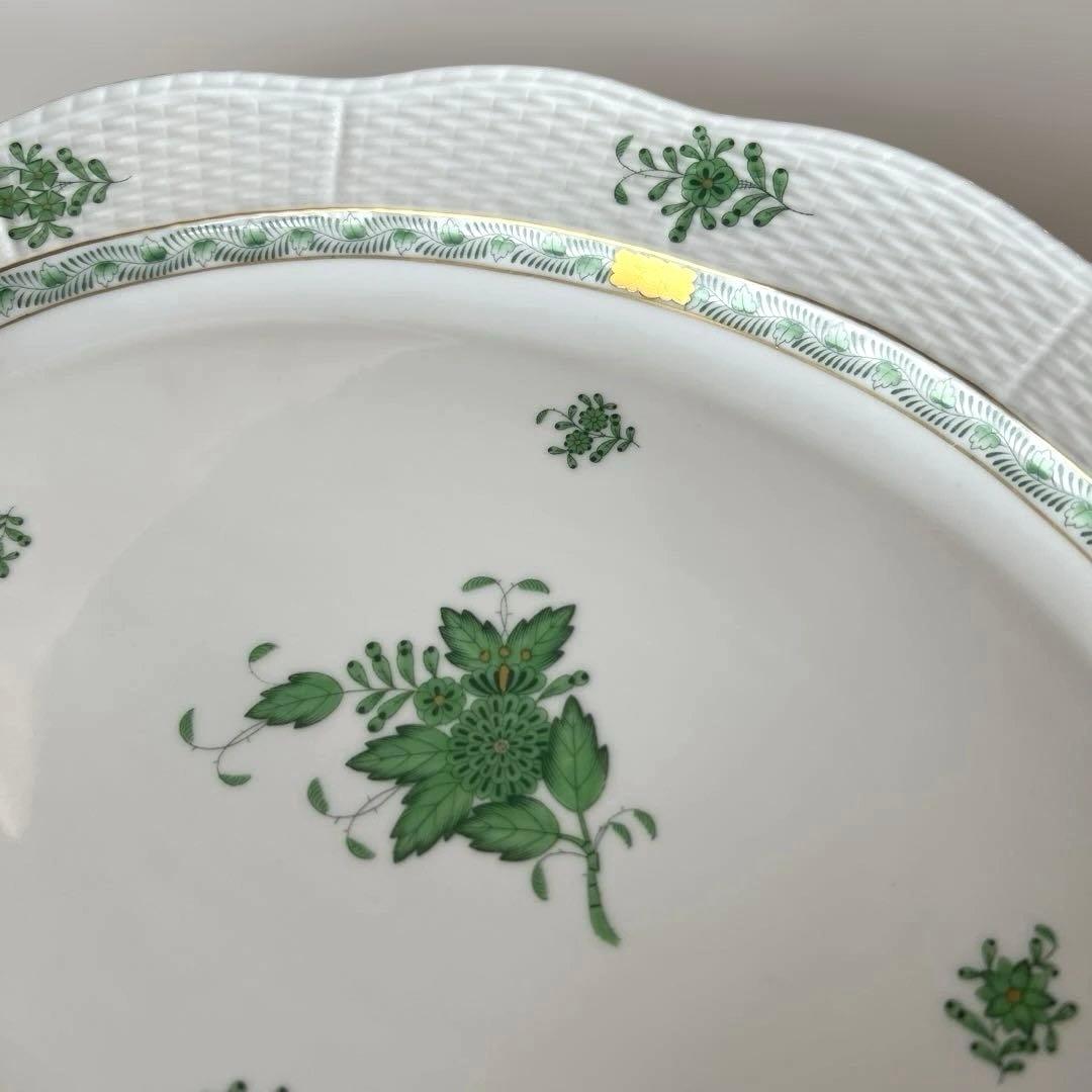 ヘレンド アポニー グリーン オーバル大判プレート 約36.5cm