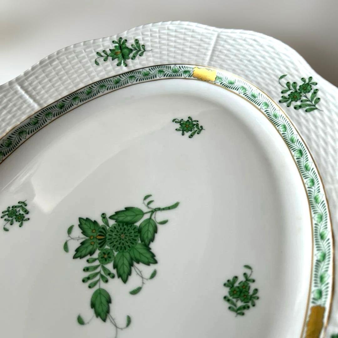 ヘレンド アポニー グリーン オーバル大判プレート 約36.5cm