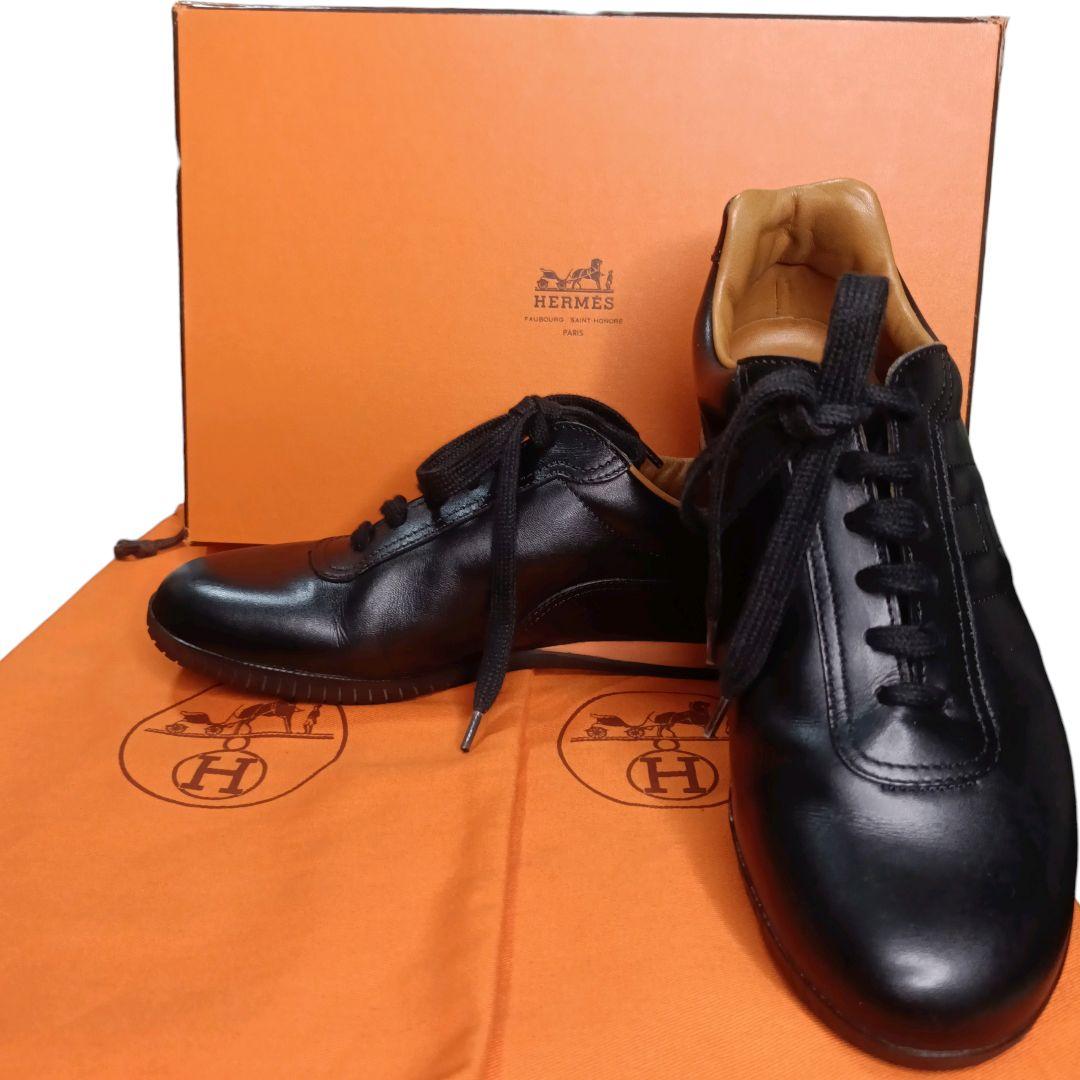 現行ロゴ✨HERMES Hロゴ クイック レザースニーカー 黒