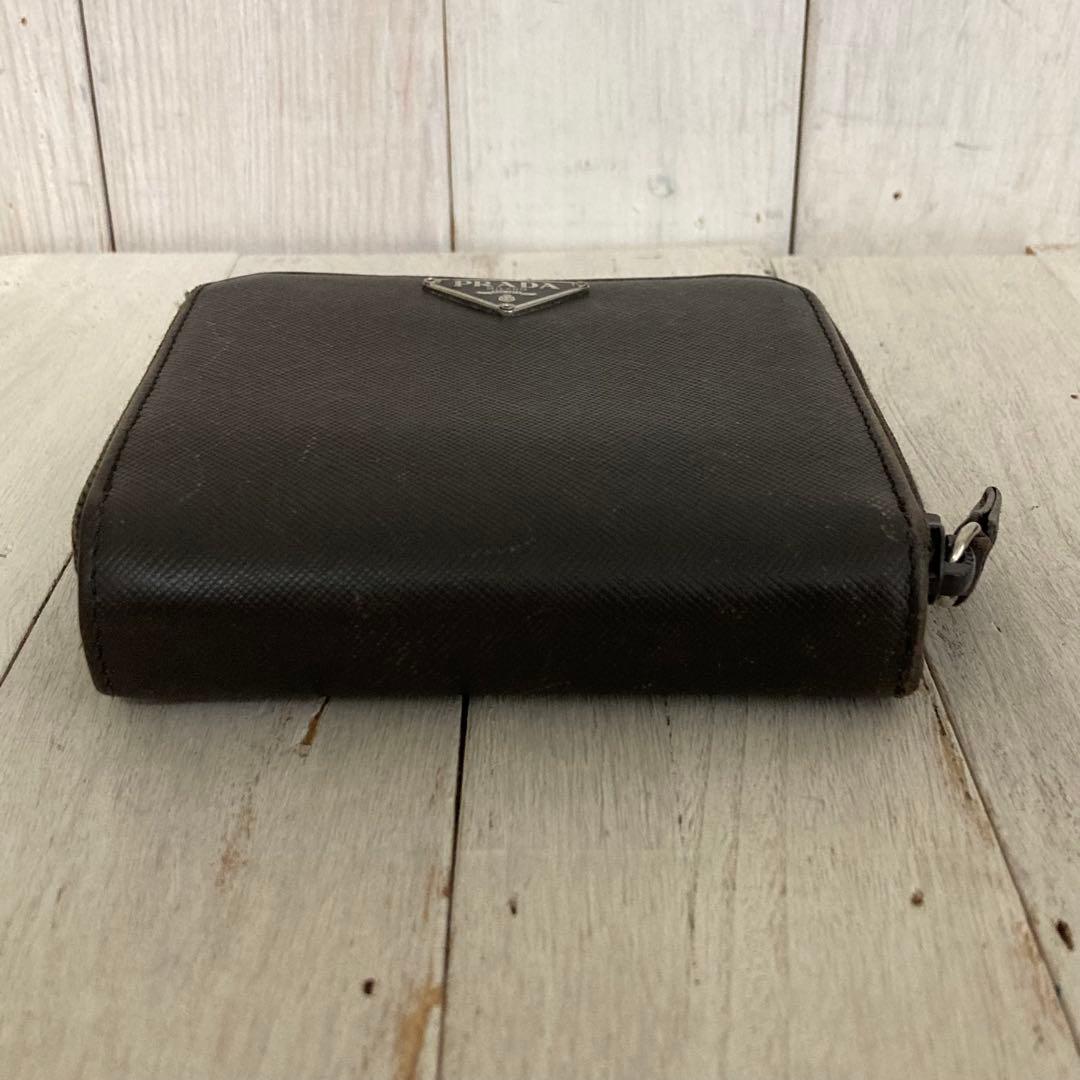 PRADA プラダ 折り財布 サフィアーノ ラウンドファスナー ダークブラウン