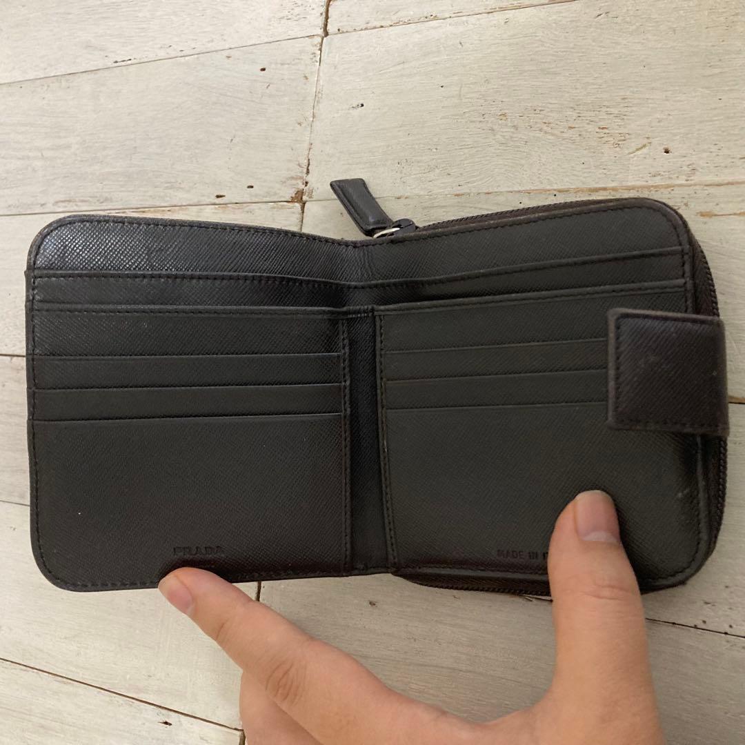 PRADA プラダ 折り財布 サフィアーノ ラウンドファスナー ダークブラウン