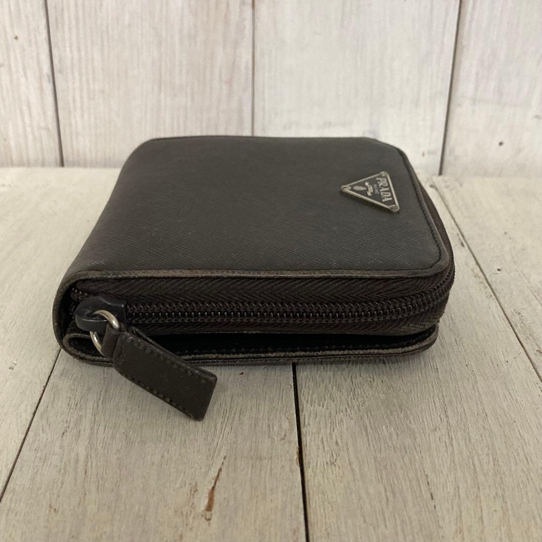 PRADA プラダ 折り財布 サフィアーノ ラウンドファスナー ダークブラウン