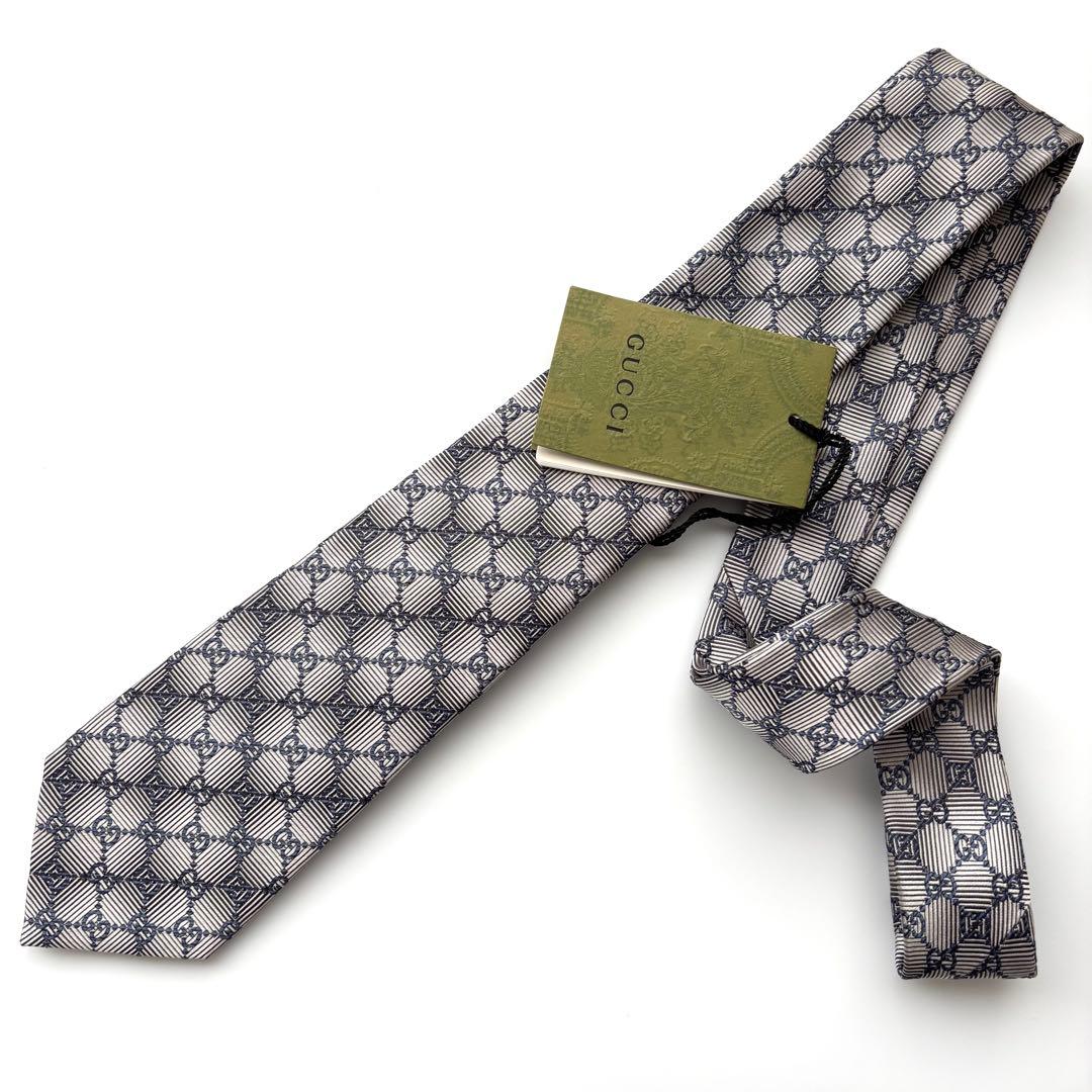 ꧁新品未使用꧂ グッチ ネクタイ ナロータイ GG柄 グラデーション グレー