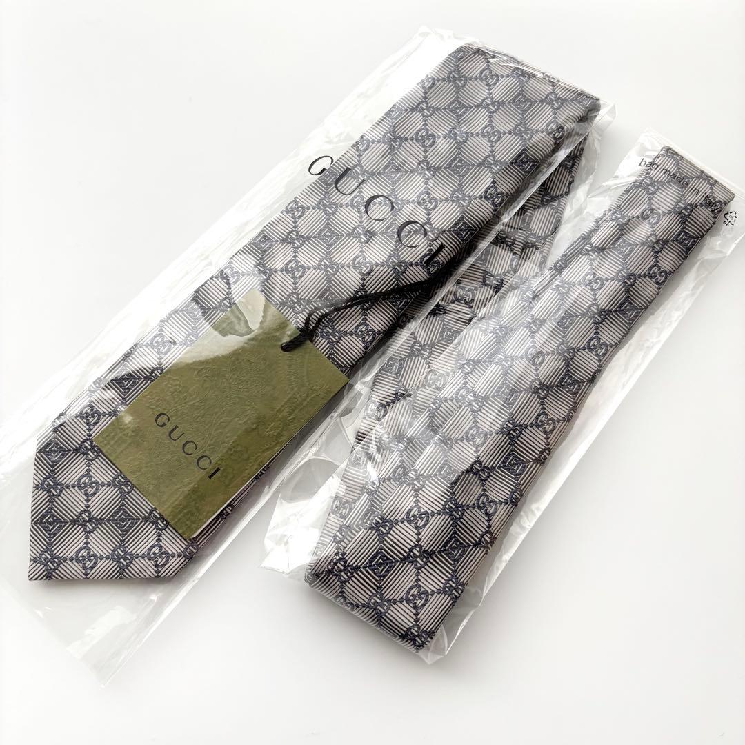 ꧁新品未使用꧂ グッチ ネクタイ ナロータイ GG柄 グラデーション グレー