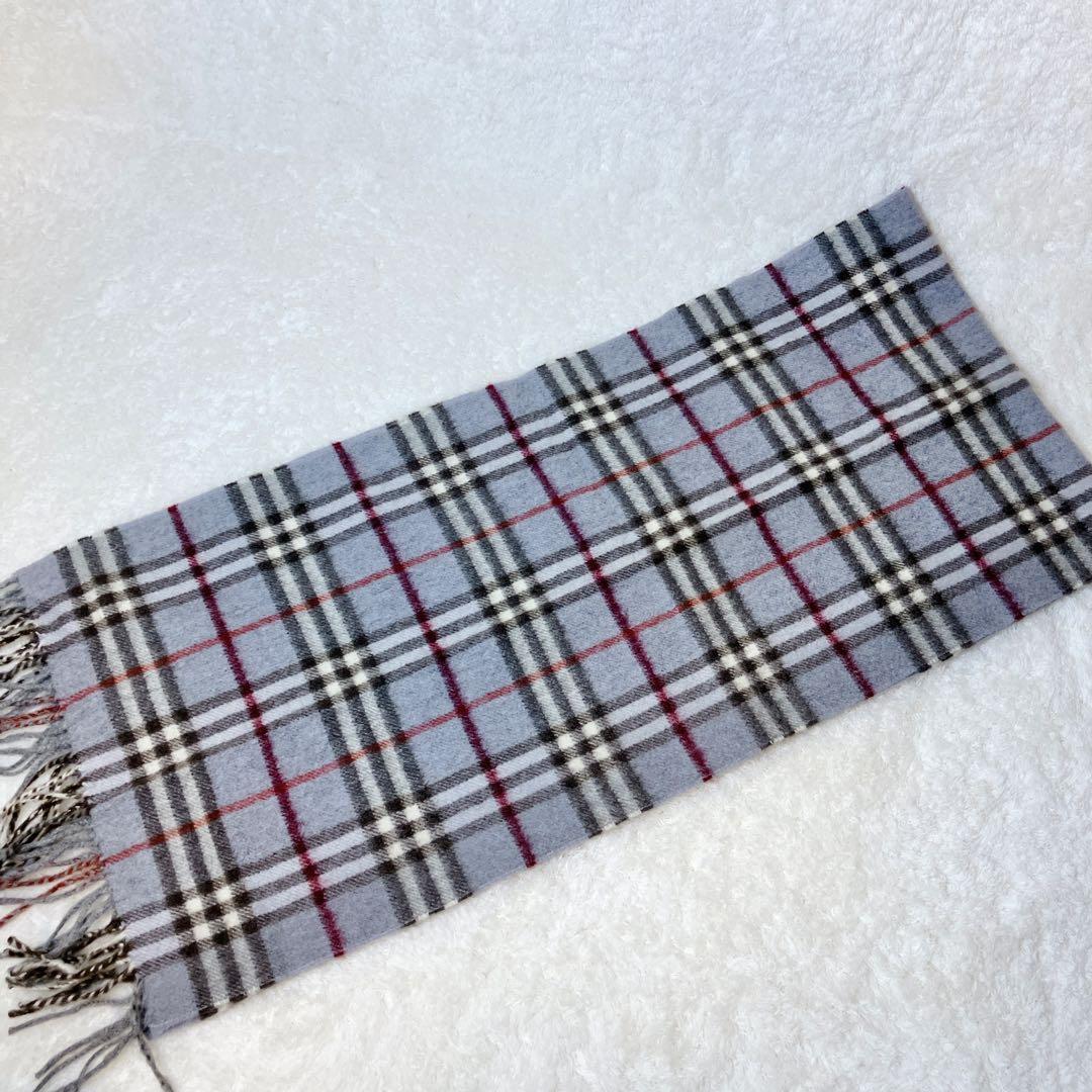 【美品】BURBERRY マフラー カシミヤ100% ノバチェック ライトブルー