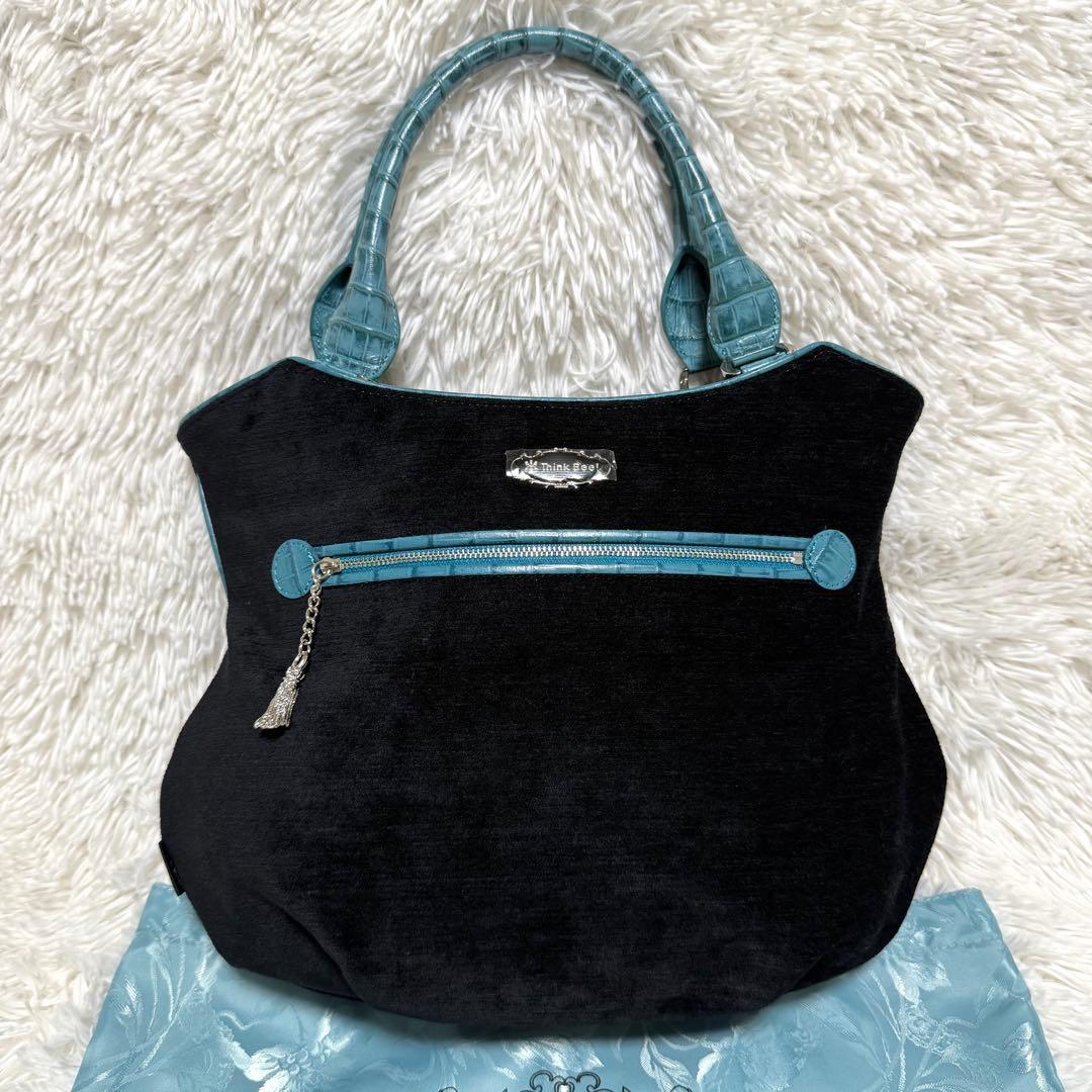 新品タグ付 シンクビー ノートルダム バッグ ブルー トートバッグ スパンコール