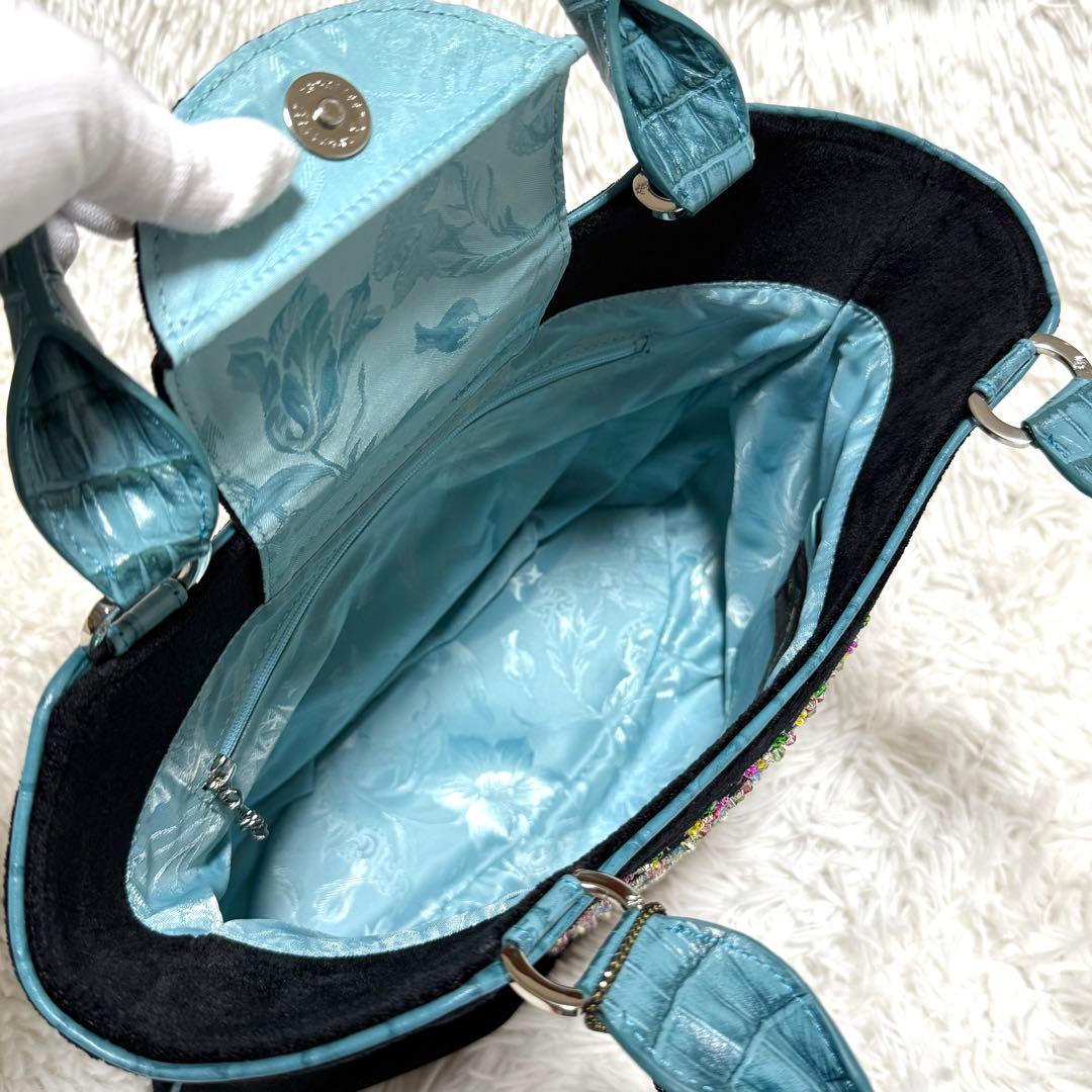 新品タグ付 シンクビー ノートルダム バッグ ブルー トートバッグ スパンコール