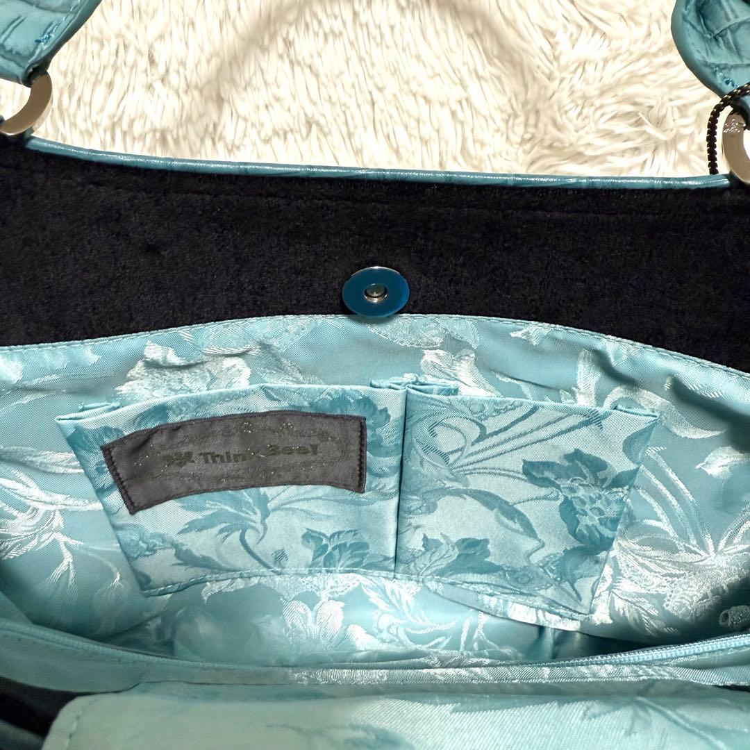 新品タグ付 シンクビー ノートルダム バッグ ブルー トートバッグ スパンコール